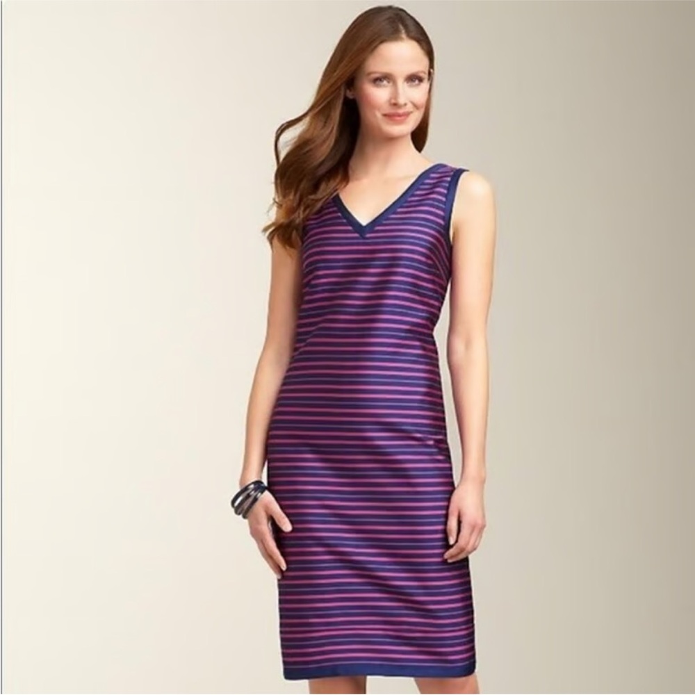 Talbots Plus Size‎ Striped Silk Blend Sleeveless Dress